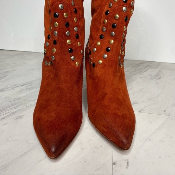 New! Free People Dakota Red Suede Studded Heeled Boot 41 - Picture 11 of 15